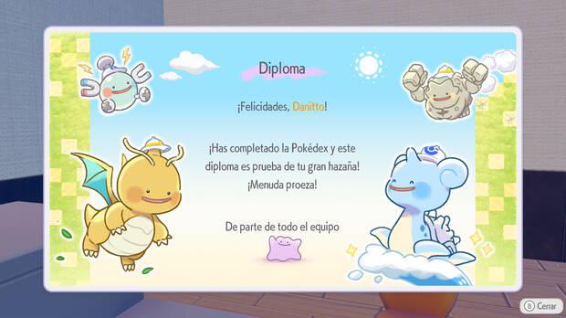 Pok�mon Pokopia - Mensaje del diploma por completar la Pok�dex