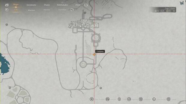 Crimson Desert - Campanas, ubicaci�n de la campana del Instituto de Erudipetra en la parte superior del edificio, en la zona sur-suroeste de Hernand