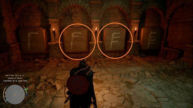 Crimson Desert - Ruinas Ancestrales, Ruinas del Laberinto de la Luna Azul, soluci�n de los murales de la izquierda