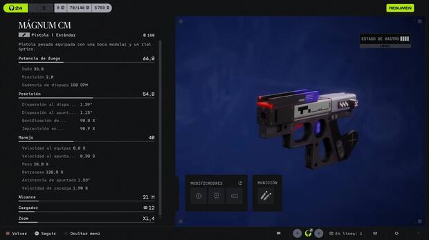 Marathon - Mejores armas, pantalla de estad�sticas de M�gnum CM