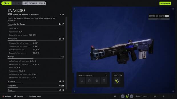 Marathon - Mejores armas, pantalla de estad�sticas de FA Asedio