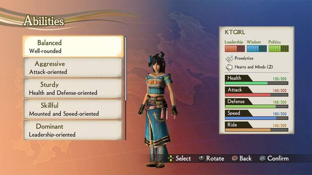 El editor de personajes nos permitirá crear nuevos samuráis, pudiendo incluso aquellos que hayamos perfilado en ediciones anteriores de Samurai Warriors 4.