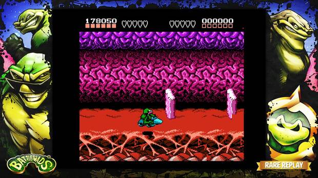 Si reconocéis este nivel de Battletoads, entonces ya sabéis lo que es el auténtico infierno hecho videojuego. Por suerte, en este y otros muchos juegos del recopilatorio se ha incluido una función de rebobinado para facilitarnos las cosas.