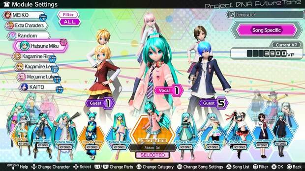 La cantidad de trajes disponibles es tan vasta como el repertorio de canciones. E incluye algunos crossovers de SEGA: Ulala, Sonic...