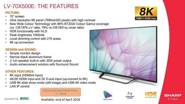 Sharp lanza en Europa su televisor 8K de 70 pulgadas por 11.199 euros Imagen 3