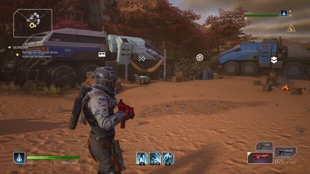 El campamento que coloca el convoy en cada localización sirve como punto desde el que acceder al almacén, para buscar partidas en el matchmaking, etc.