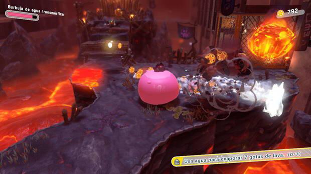 Kirby y la tierra olvidada - Nación Prohibida Incandescente: Usa agua para evaporar 7 gotas de lava