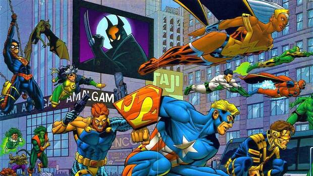 Panel a doble página de Amalgam Universe (1996)