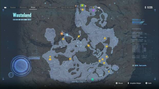 Stellar Blade - Altess Levoire: mapa de la zona del páramo con los marcadores de las peticiones activadas