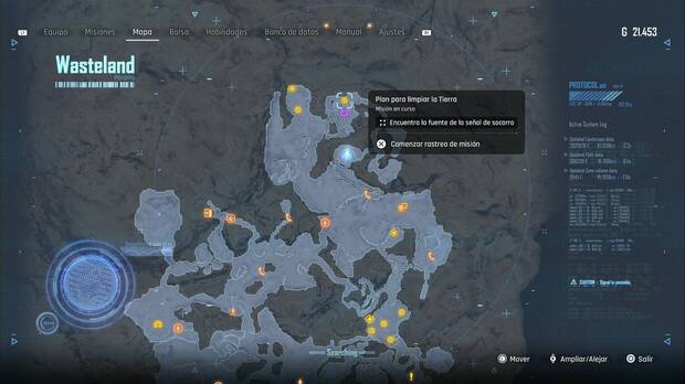 Stellar Blade - Plan para limpiar la Tierra: ubicación del marcador de la misión en la zona nordeste del páramo, junto al Desguace