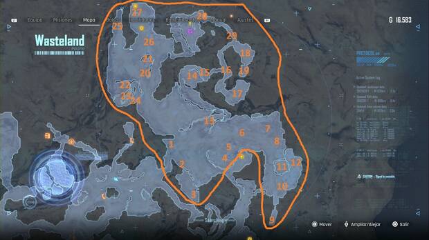 Stellar Blade - Mapa con indicaciones de objetos de la parte nordeste del vertedero del páramo