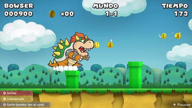 La variedad de situaciones es total. Hasta hay pequeños e inesperados momentos en los que pasaremos a controlar a Peach y Bowser que rompen con la dinámica habitual.