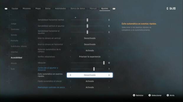 Stellar Blade - Cómo completar las QTEs automáticamente: opción para completar automáticamente los eventos rápidos entre las opciones de accesibilidad del menú