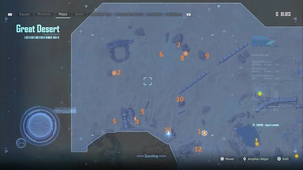 Stellar Blade - Mapa con las ubicaciones de los elementos de interés de la zona oeste-noroeste del Gran Desierto