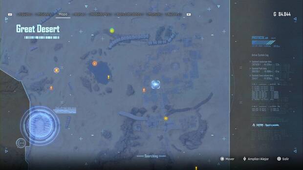 Stellar Blade - Robots en el Gran Desierto: ubicación del cruce de las Ruinas enterradas con un autobús en un cruce, pasado el cual hay un robot