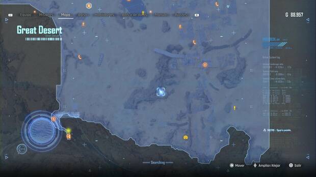 Stellar Blade - Equipo: ubicación de la caja en la zona sur-sudeste del Gran Desierto donde se encuentra la caja con el Equipo de entrenamiento