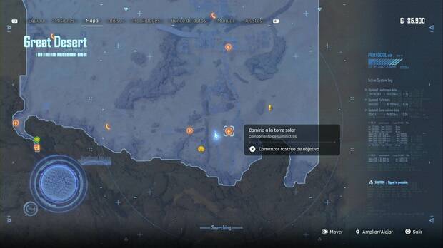 Stellar Blade - Núcleos beta en el Gran Desierto: campamento Camino a la torre solar que permite subir las autopistas hacia el sur, para pasar de la autopista este a la oeste y poder ir a por el Núcleo beta #2 en el Gran Desierto