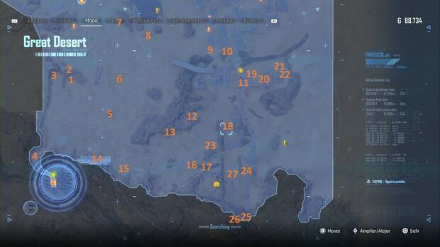 Stellar Blade - Abismo de Levoire: mapa con las ubicaciones de interés en la zona este-sudeste del Gran Desierto