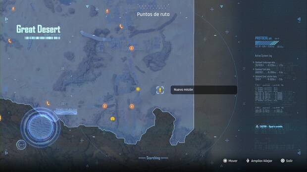 Stellar Blade - Ángel caído: ubicación de Griffin entre unas rocas de la esquina sudeste del Gran Desierto