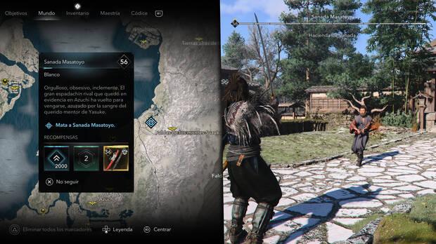 Assassin's Creed Shadows - Localización del objetivo El maestro espadachín Sanada Masatoyo de la organización Alumnos de Nobutsuna