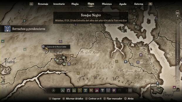 The Elder Scrolls IV: Oblivion Remastered - Borrachos y pendencieros: ubicación de la Cueva de la Roca Caída al noreoste de Skingrad