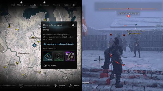 Assassin's Creed Shadows - Localización del objetivo El mercader de teppo de la organización Contrabandistas de plata