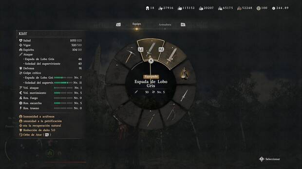 Crimson Desert - Mejores armas, men� de selecci�n de equipo con espadas dobles seleccionadas