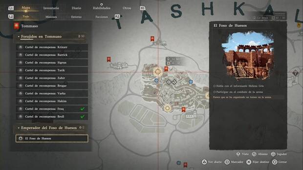 Crimson Desert - Minijuegos, Caballero imperecedero, ubicaci�n de la misi�n El Foso de Huesos en la esquina noroeste de la ciudad de Tommaso