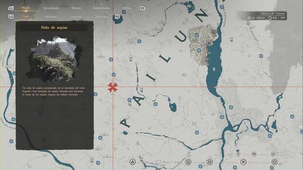 Crimson Desert - Desaf�os de Nuevo Poder, ubicaci�n del Nido de arp�as en la zona central-oeste de Pailune