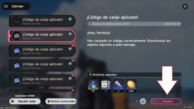 Neverness to Everness - Bandeja de correo para recibir las recompensas de los c�digos de canje