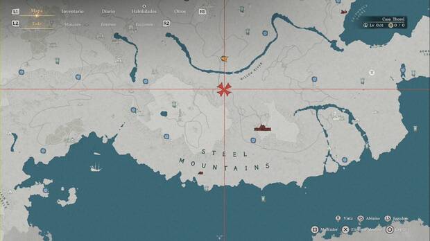 Crimson Desert - Desaf�os de Ca��n,  ubicaci�n de dos jinetes a caballo en un ca��n al sur del R�o Willow