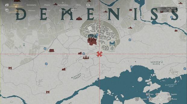 Crimson Desert - Desaf�os de Caballo, ubicaci�n de un sendero al sur de Demeniss donde aparecen varias columnas de enemigos para completar Cascos armoniosos VIII