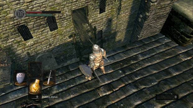 Dark Souls Remastered, Burgo de los no muertos, Tejado cuchillos, Salto, Segunda planta puente roto, Ballesta ligera