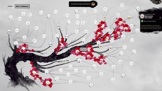 El �rbol de reformas va floreciendo a medida que nos adentramos en sus ramas. Es un ejemplo m�s de la belleza visual de 'Three Kingdoms'.