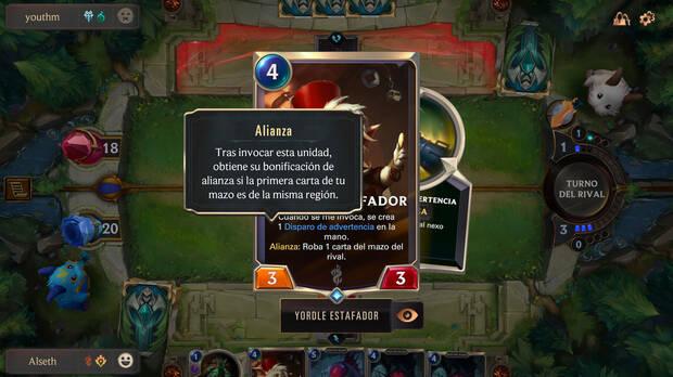 Al pasar el ratón por encima de palabras clave se detalla lo que hace esa habilidad, pero a veces las descripciones de algunas cartas dejan dudas.