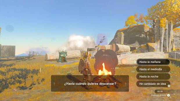 Zelda: Tears of the Kingdom - Elegir la hora del día en una hoguera
