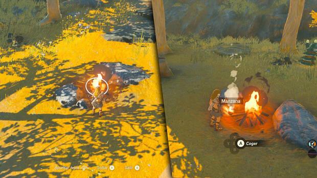 Zelda: Tears of the Kingdom - Pasos para asar alimentos en una hoguera