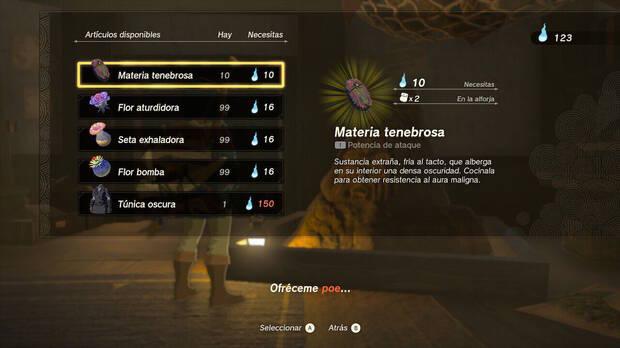 Zelda: Tears of the Kingdom - Objetos que vende la estatua del brujo