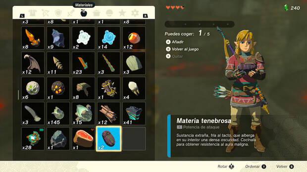 Zelda: Tears of the Kingdom - Cocinar la Materia tenebrosa para tener resistencia al aura maligna