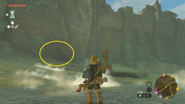 The Legend of Zelda: Tears of the Kingdom - Santuario de Qio'quon, entrada a la cueva de la meseta de los albores