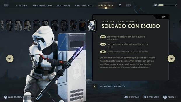 Star Wars Jedi: Survivor - Escáner del enemigo Soldado con escudo