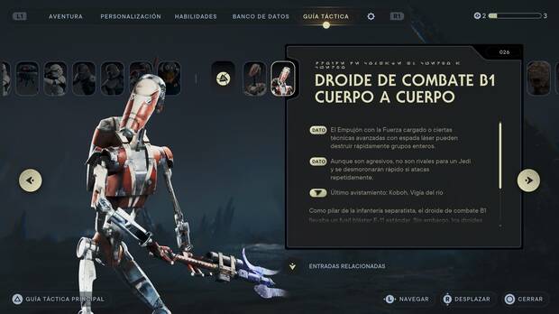 Star Wars Jedi: Survivor - Escáner del enemigo Droide de combate B1 cuerpo a cuerpo