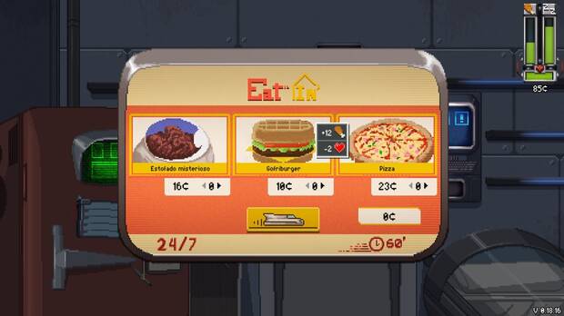 La comida que más te quita el hambre no es muy sana. Hay que jugar con todos los parámetros para que la historia no termine antes de tiempo.