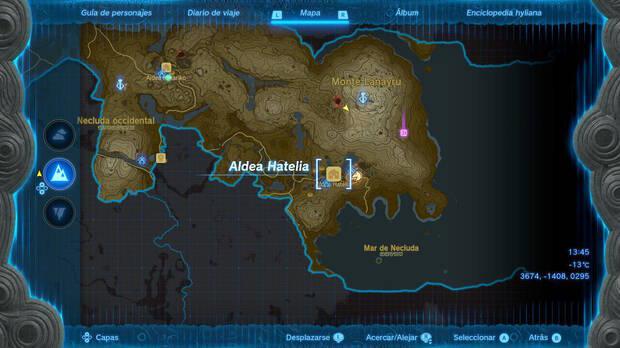 Zelda: Tears of the Kingdom - Localización de la aldea Hatelia en el mapa