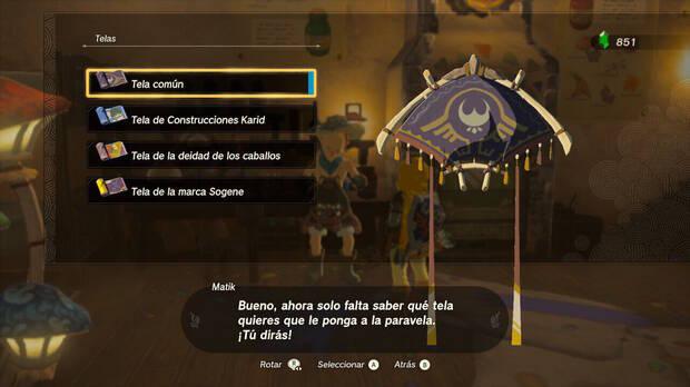 Zelda: Tears of the Kingdom - Cómo cambiar la tela de la paravela