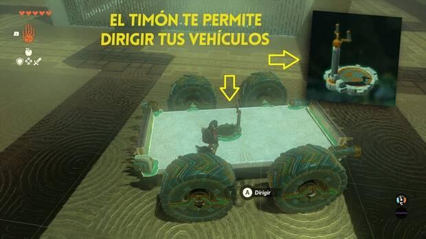 Zelda: Tears of the Kingdom - Usar un timón para dirigir vehículos
