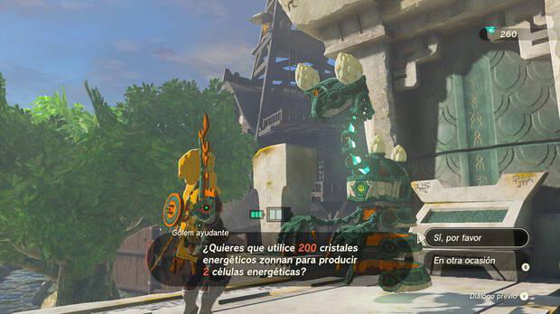 Zelda: Tears of the Kingdom - Usar cristales en un generador de células de batería