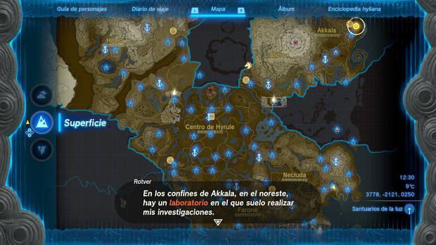 Zelda: Tears of the Kingdom - Ubicación del Prototipo de teletransportador en el laboratorio de Akkala