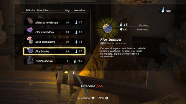 Zelda: Tears of the Kingdom - Comprar flores bombas con los Poe