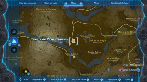 Zelda: Tears of the Kingdom - Localización en el mapa de la Posta de Picos Gemelos